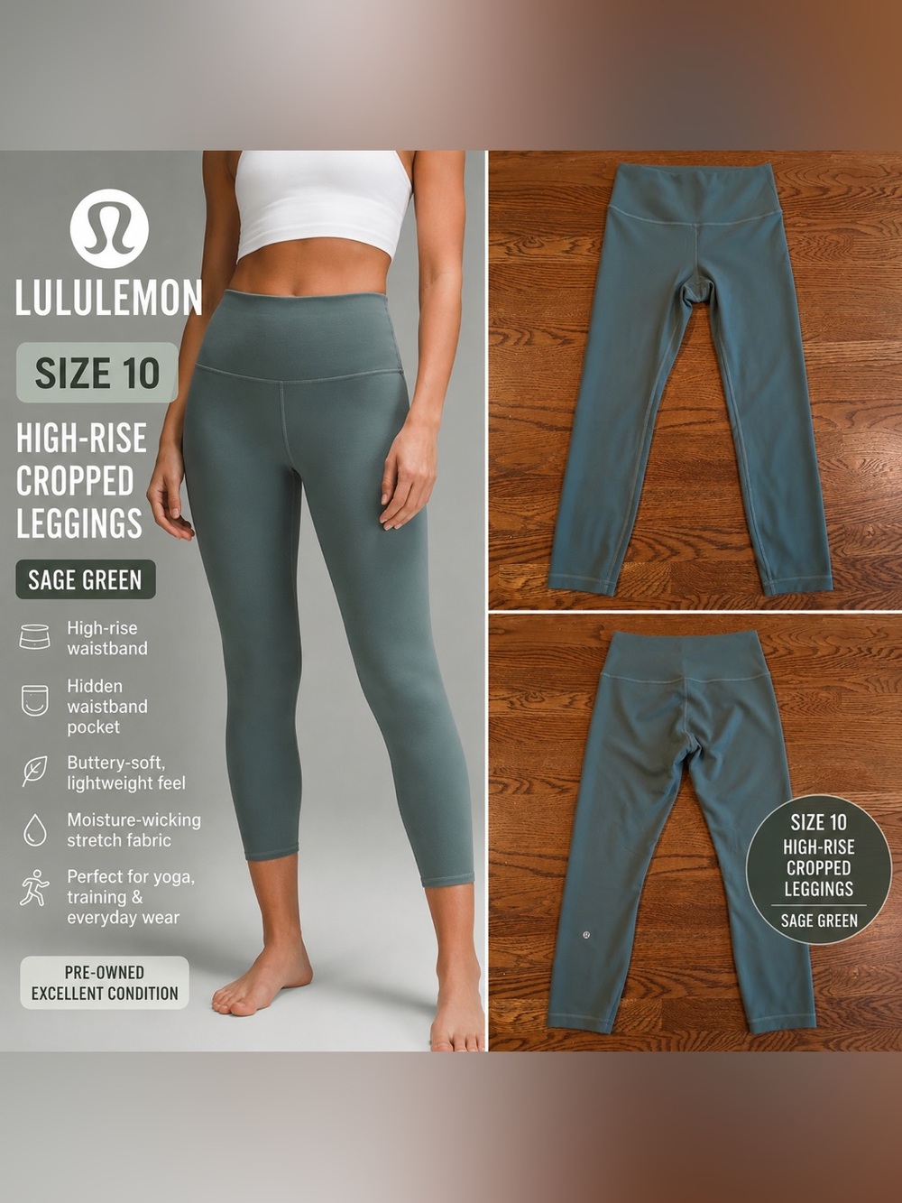 Lululemon High-Rise Cropped Leggings
Size 10
24” Inseam